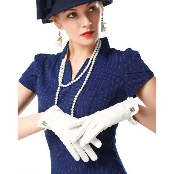 ❤️Women's White Italian Leather Gloves Lambskin Winter Comfort  Gloves - Picture 3 of 9